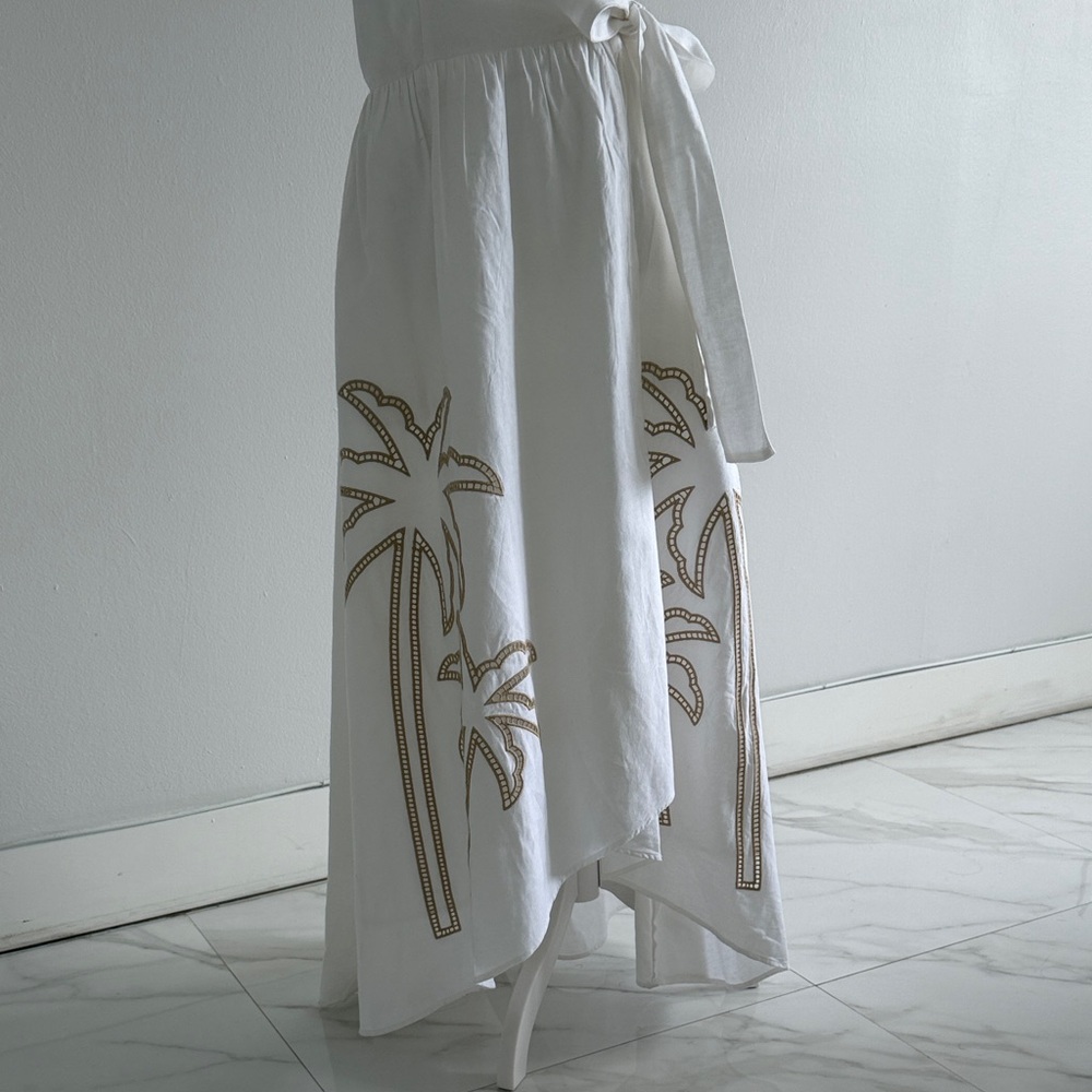 INC International Concepts White Asymmetrical Palm-Embroidered Midi Dress - Picture 7 of 7